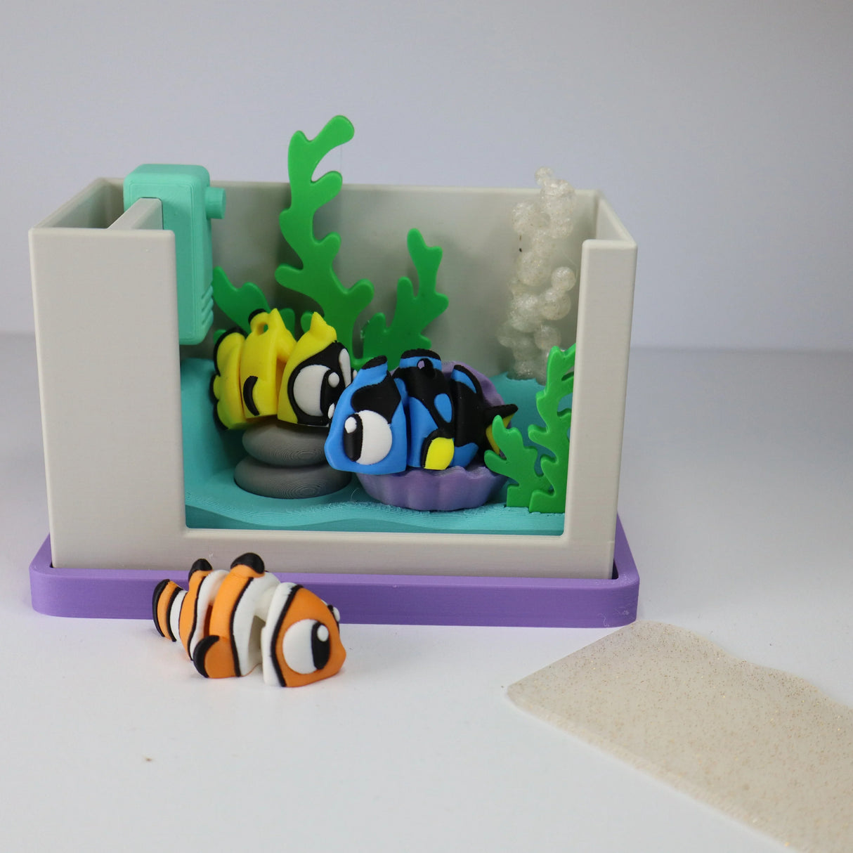 3D printed sensory toy aquarium with colorful fish and sea plants for children