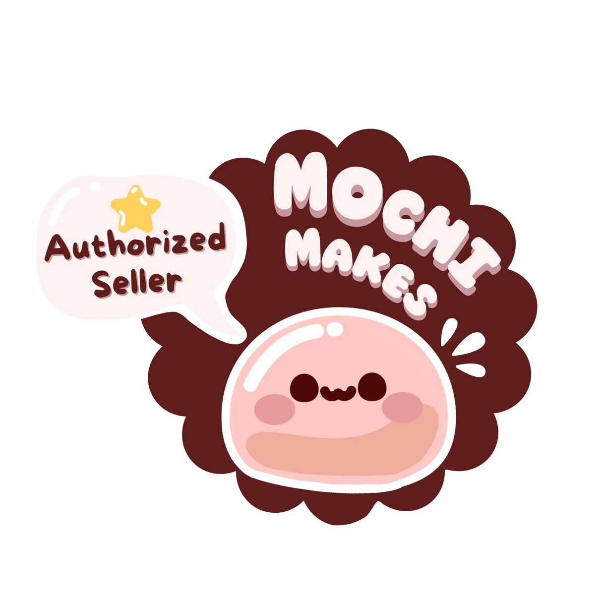 Mochi Maker authorized seller badge with cute pink character and star icon