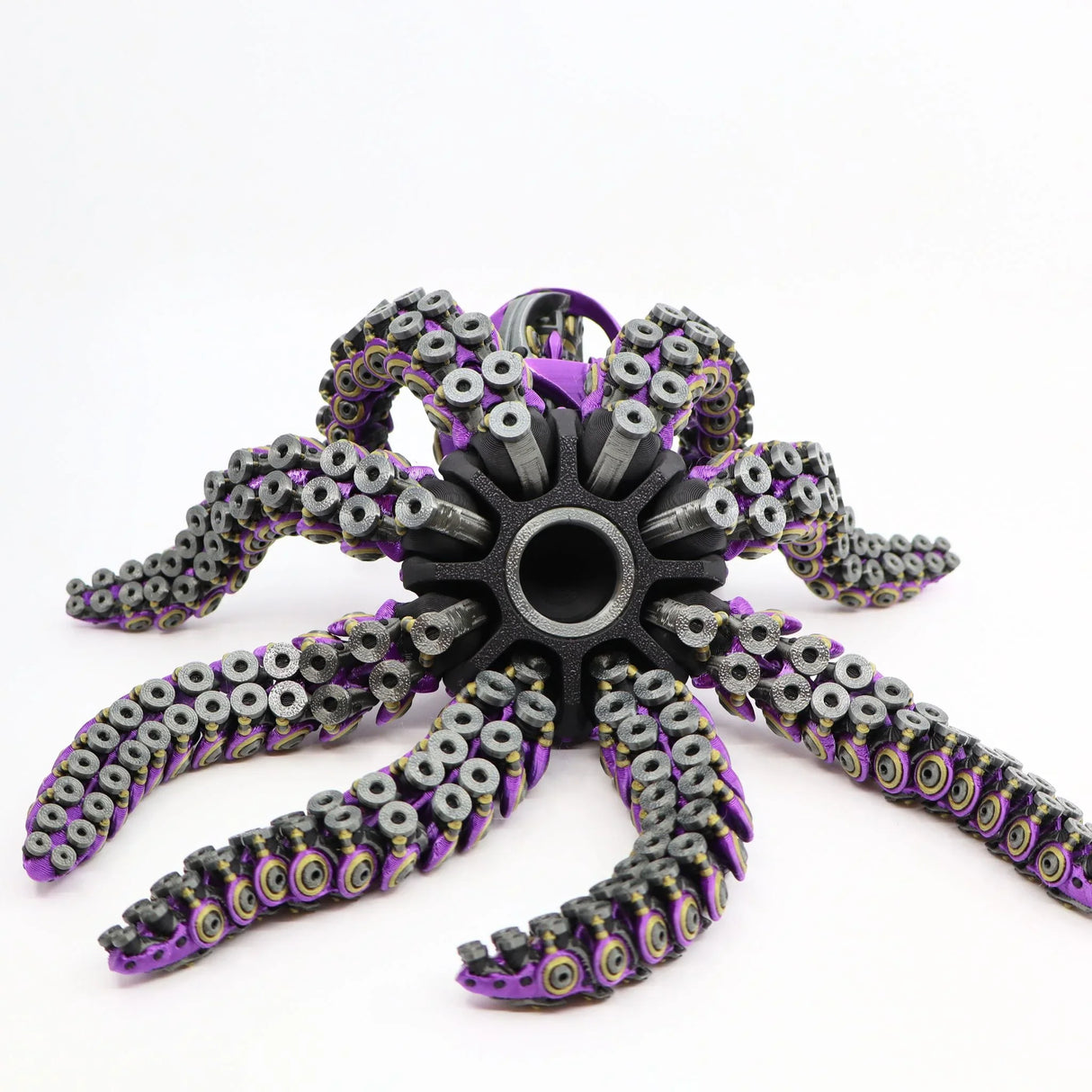 Purple and gray 3D printed octopus fidget toy with flexible tentacles for sensory play