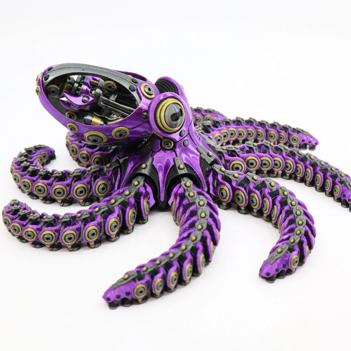 Purple 3D printed mechanical octopus fidget toy with articulated tentacles for sensory play