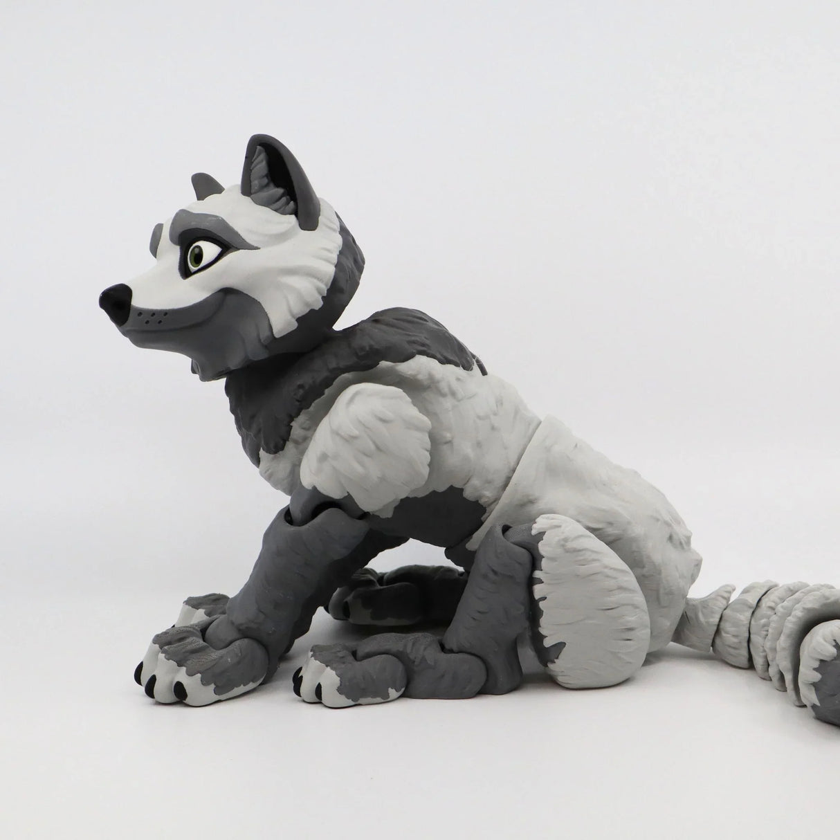 Gray and white 3D printed wolf sensory toy for kids on a white background