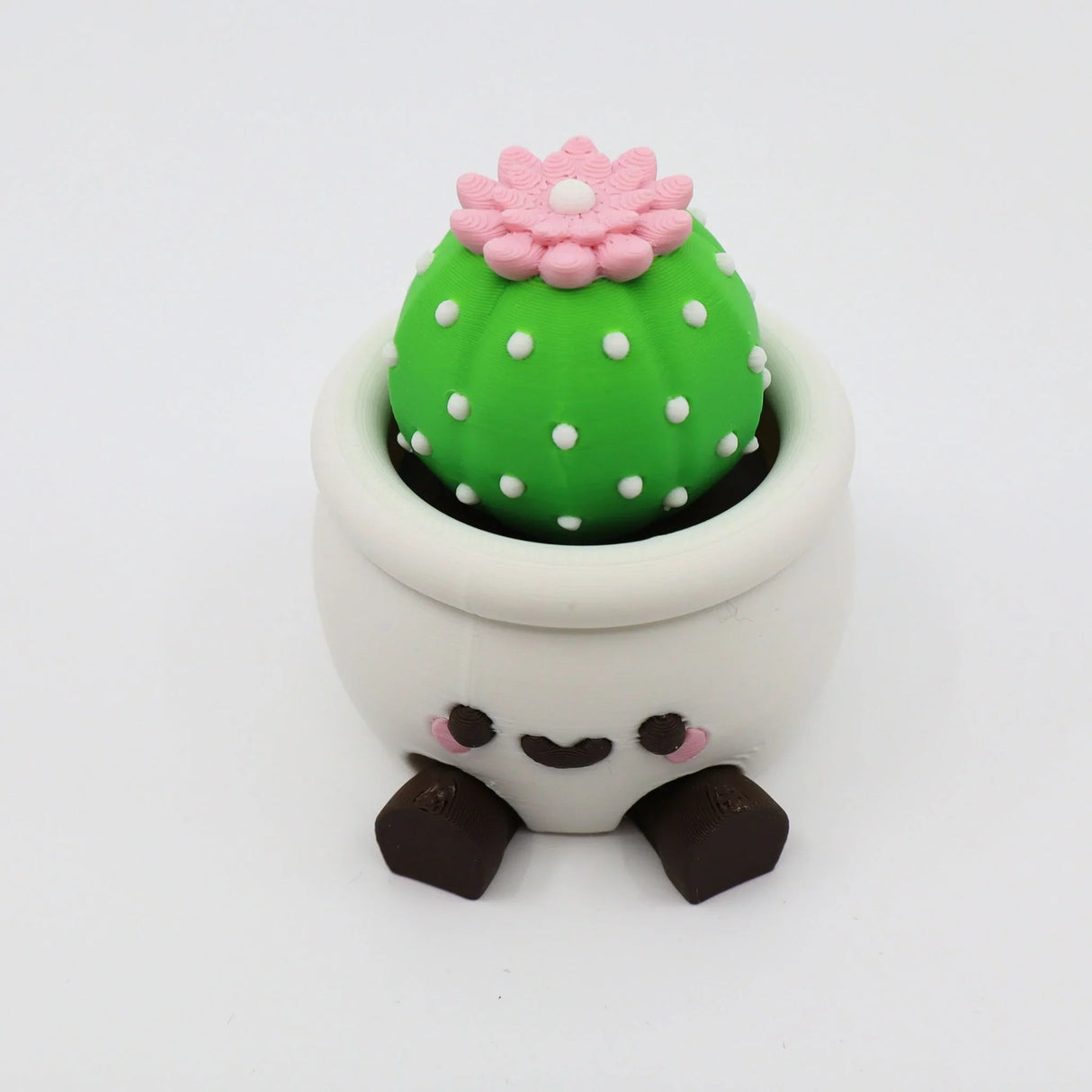 3D printed cactus fidget toy with pink flower in cute pot, sensory-friendly design for kids