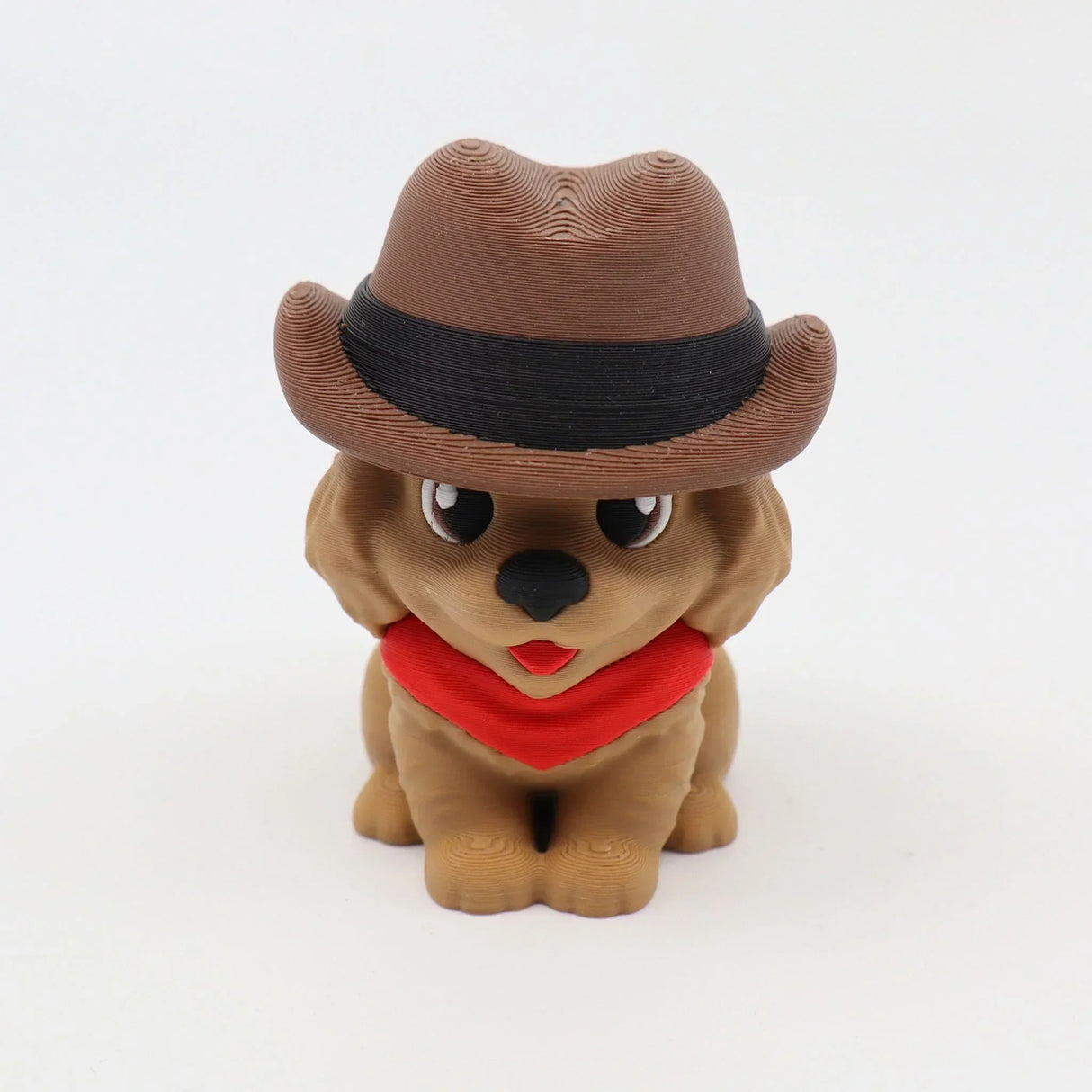3D printed dog fidget toy with cowboy hat and red bandana, sensory friendly design for kids