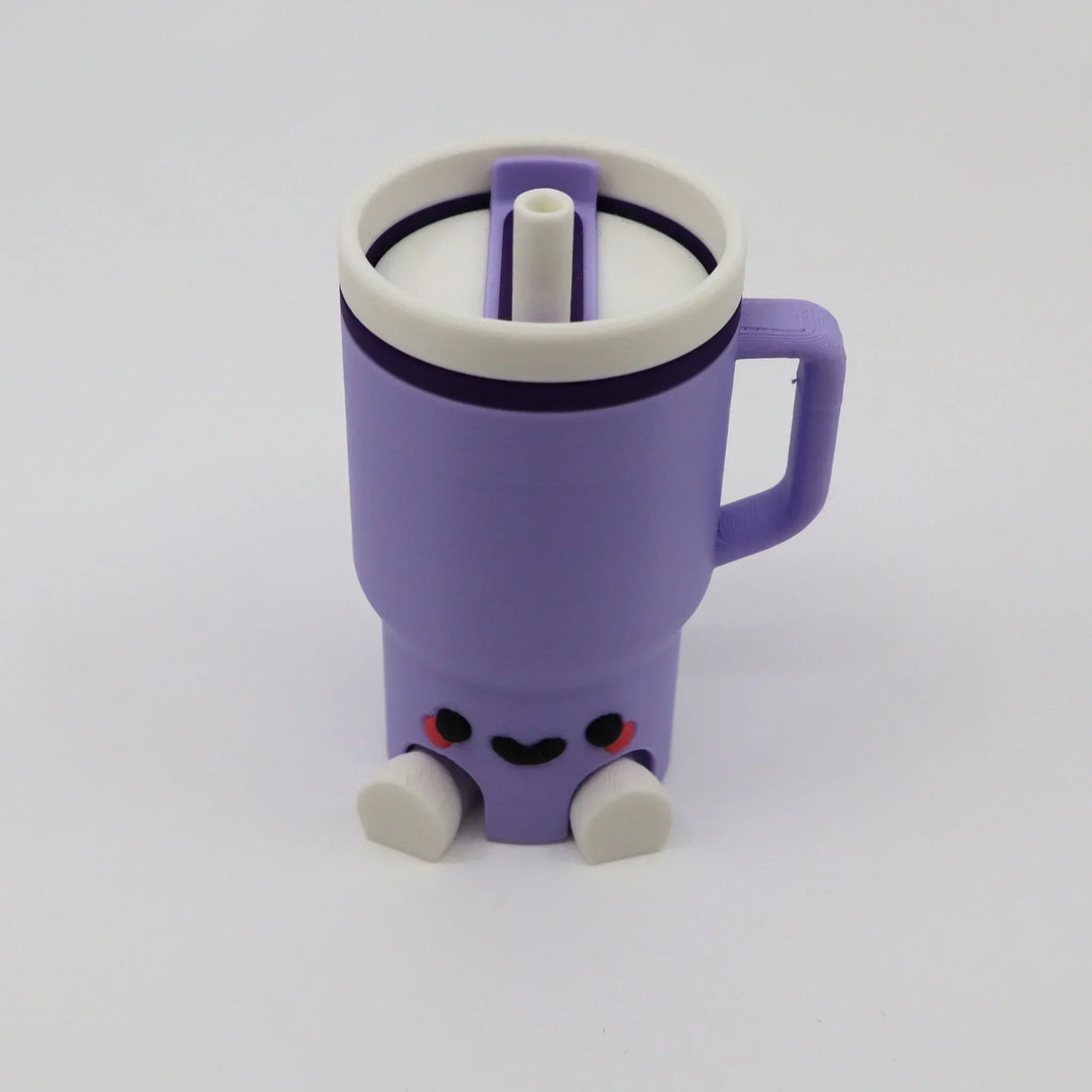 Purple 3D printed fidget toy mug with smiley face, sensory seeker friendly, clickety-clack fun