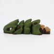 Green 3D printed sensory caterpillar toy with flexible segments on white background