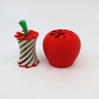 3D printed apple sensory toy with twistable core and bright red exterior on white background.