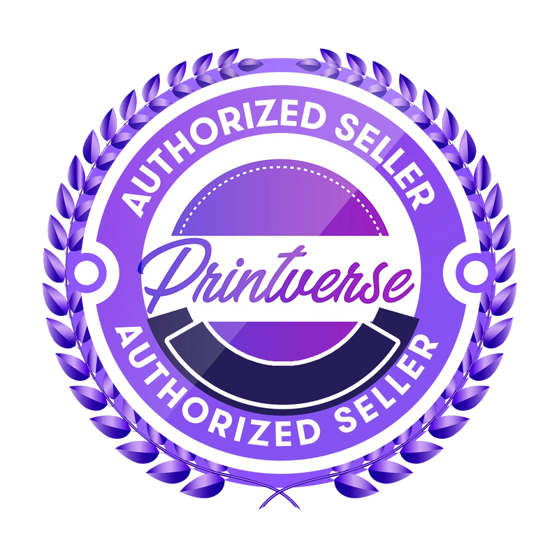 Printverse Authorized Seller badge with purple laurel wreath design