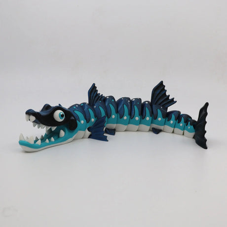 Colorful 3D printed barracuda flexi sensory toy with movable segmented body