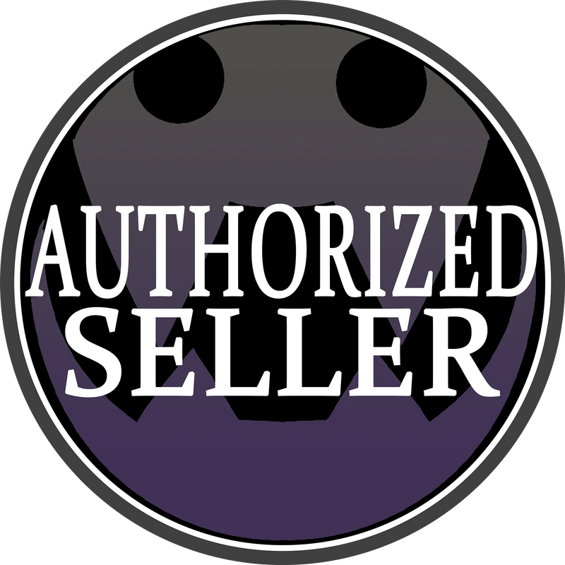 Authorized Seller badge with bold white text on gradient purple and gray circular background