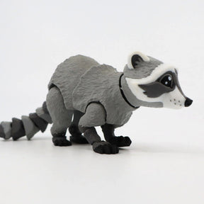 3D printed raccoon sensory toy with movable joints on a white background
