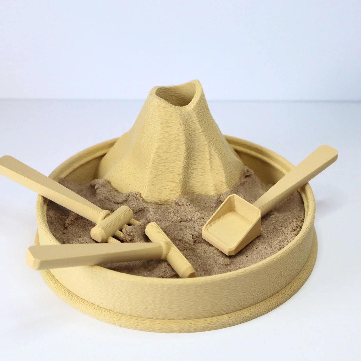 3D printed volcano sensory sand tray with rakes and scoop for kids