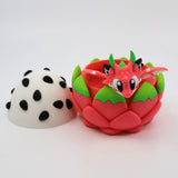 3D printed dragon toy emerging from a dragon fruit-shaped sensory container