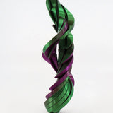 Green and purple 3D printed sensory fidget toy with spiral, twisting design