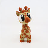 Cute 3D printed giraffe sensory toy with big eyes and orange spots on white background