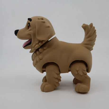 3D printed golden retriever fidget toy for sensory play, featuring textured fur and flexible joints