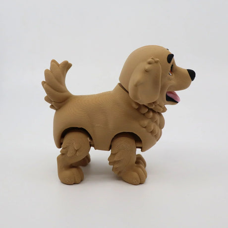 3D printed golden retriever fidget toy for sensory play, featuring flexible joints and textured fur