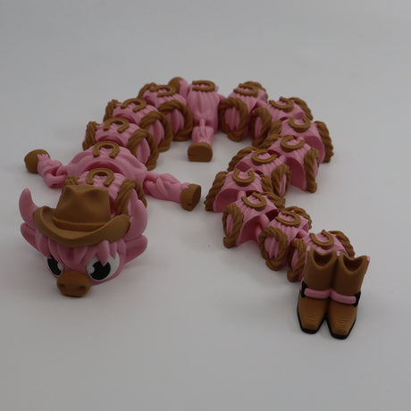 Adorable Pink Highland Cow Dragon with Cowboy Hat and Boots