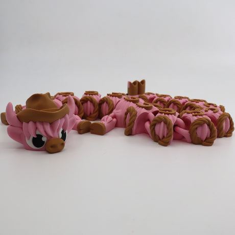 Adorable Pink Highland Cow Dragon with Cowboy Hat and Boots