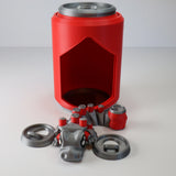 Colorful 3D printed sensory toy set shaped like a soda can, tabs, and playful animal.