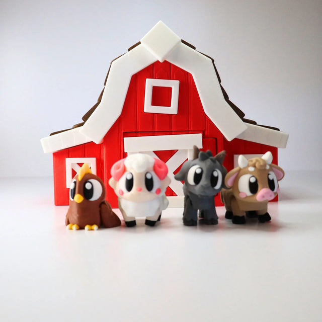 Colorful 3D printed barn toy with cute animal figures for sensory play and learning
