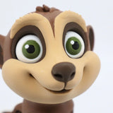 3D printed meerkat sensory toy with large green eyes and a friendly smile