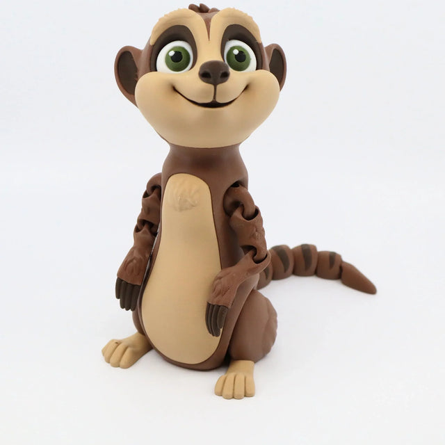 3D printed meerkat sensory toy with movable joints, brown and beige, on white background