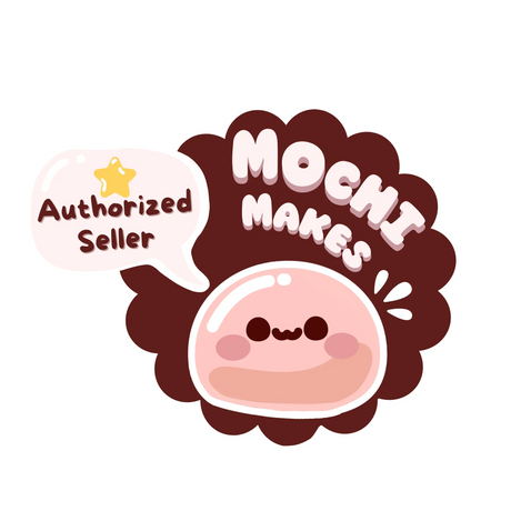 Mochi Maker authorized seller badge with cute pink character and star icon