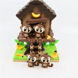 3D printed monkey sensory toy set with treehouse and bananas, educational play figures