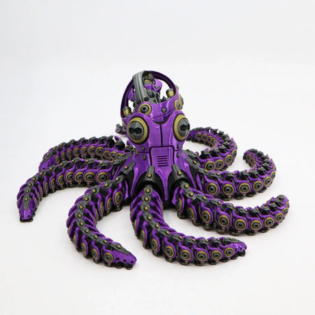 Purple 3D printed mechanical octopus fidget toy with articulated tentacles for sensory play