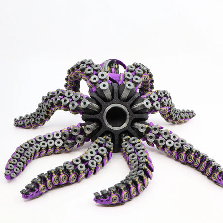 Purple and gray 3D printed octopus fidget toy with flexible tentacles for sensory play