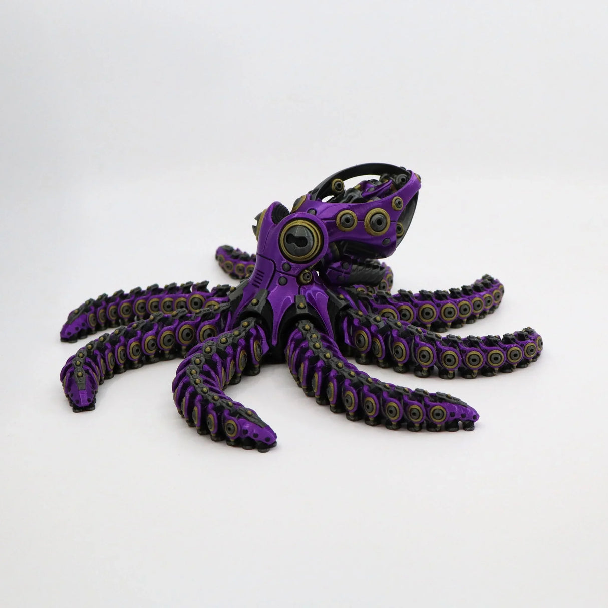 Purple 3D printed mechanical octopus fidget toy with articulated tentacles for sensory play