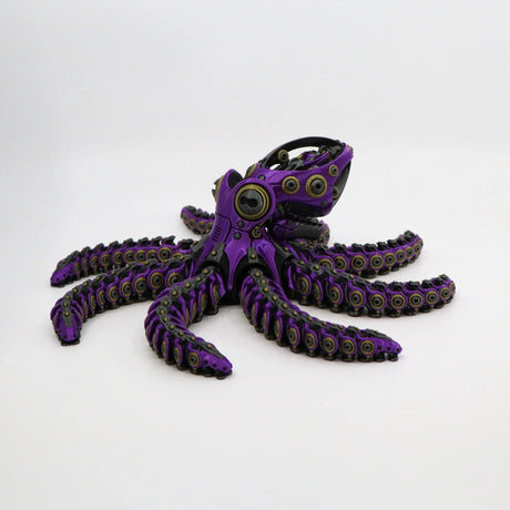Purple 3D printed mechanical octopus fidget toy with articulated tentacles for sensory play