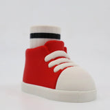 Red and white 3D printed sneaker fidget toy with sock, sensory-friendly design for kids