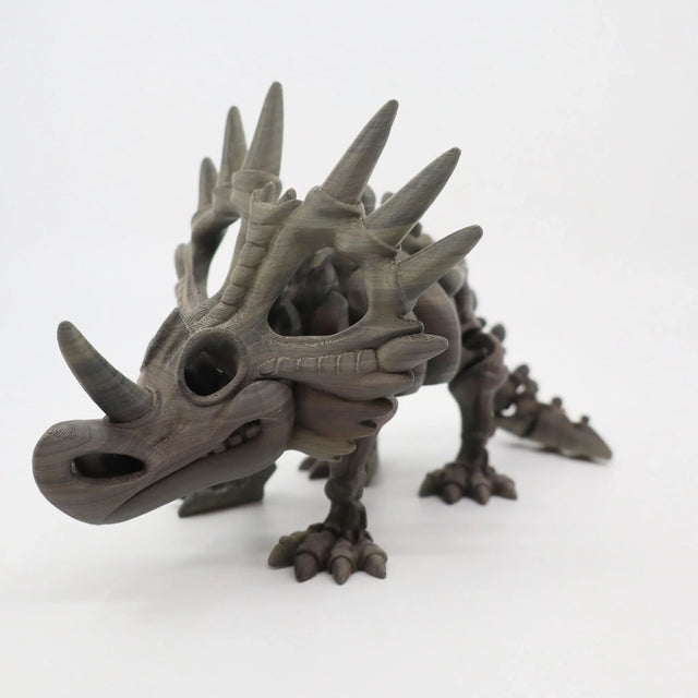 3D printed Styracosaurus dinosaur toy with detailed spikes, sensory stem educational figurine