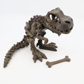 3D printed T-Rex dinosaur sensory toy with realistic bones on a white background
