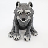 3D printed gray wolf sensory toy with articulated joints on a white background