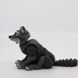 3D printed gray wolf sensory toy with detailed face and textured body on white background