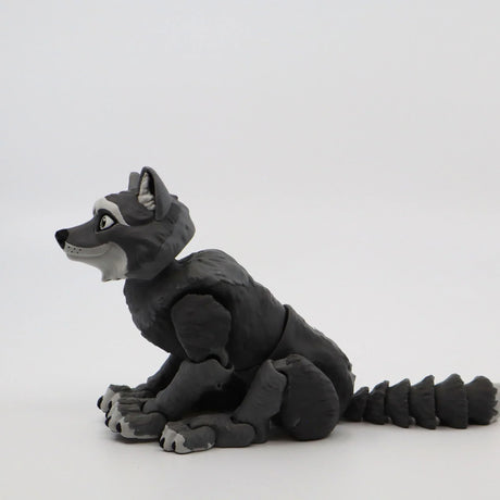 3D printed gray wolf sensory toy with detailed face and textured body on white background