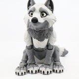 Cute gray and white 3D printed wolf toy, articulated sensory fidget for children