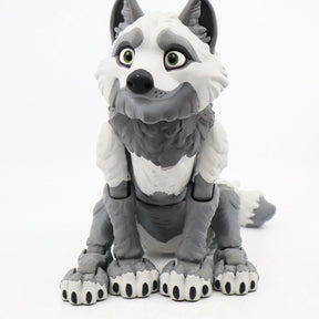 Cute gray and white 3D printed wolf toy, articulated sensory fidget for children