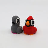 3D printed sensory bird toys: gray penguin & red cardinal for fidgeting and tactile play