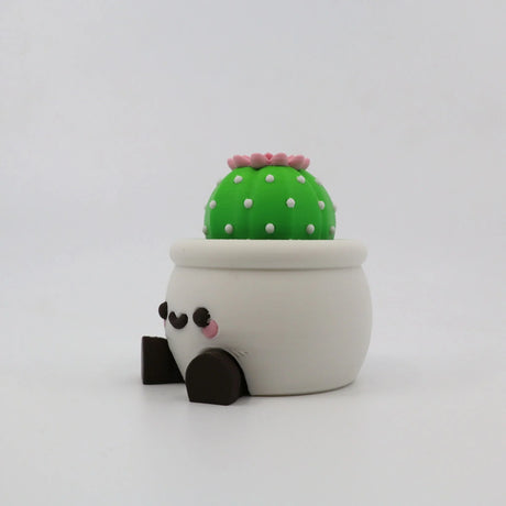 Cute 3D printed cactus fidget toy in smiling pot, sensory-friendly design for kids