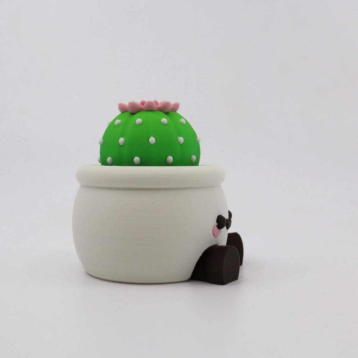 3D printed cactus fidget toy in white pot with panda face, sensory toy for kids