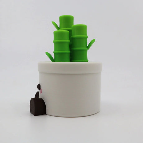 3D printed panda peeking from bamboo planter, sensory fidget toy for kids