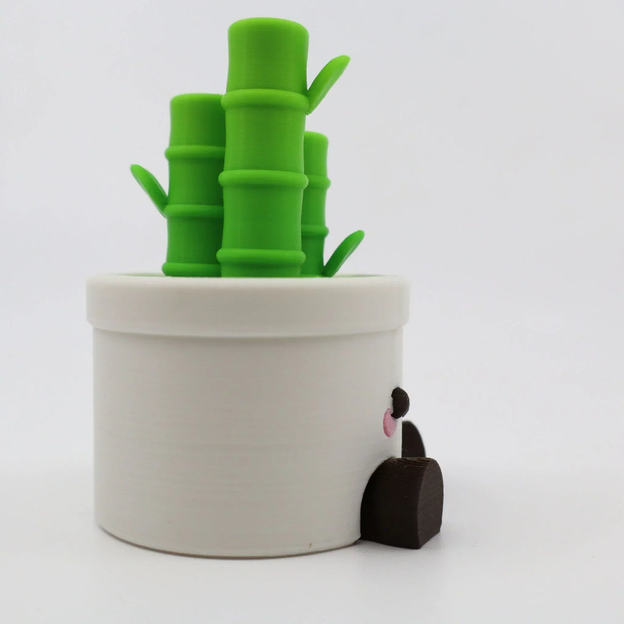 3D printed panda peeking from bamboo planter, sensory fidget toy for kids