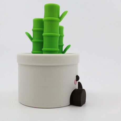 3D printed panda peeking from bamboo planter, sensory fidget toy for kids