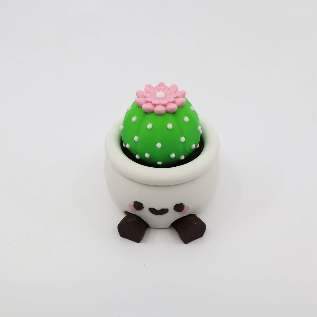 3D printed cactus fidget toy with pink flower in cute pot, sensory-friendly design for kids