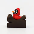 Red 3D printed cardinal bird in brown nest, sensory fidget toy for kids