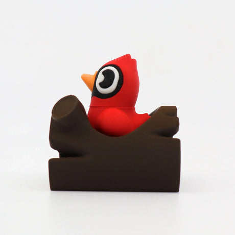 Red 3D printed cardinal bird in brown nest, sensory fidget toy for kids