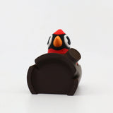 3D printed penguin fidget toy with red, black, white, and orange details for sensory play